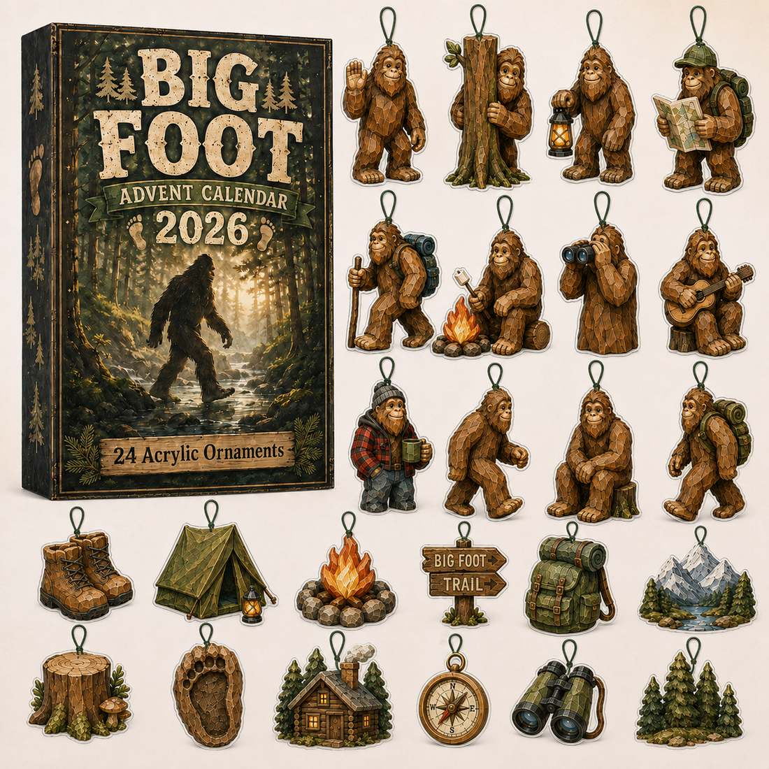 Camping Big Foot Advent Calendar 2026 24 Day Festive Countdown Acrylic Charms Blind Box Gift For Campers Family Friends