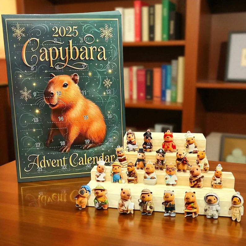 Capybara Advent Calendar 2025 24 Day Holiday Countdown Box Cute Collectible Figures Festive Gift Idea