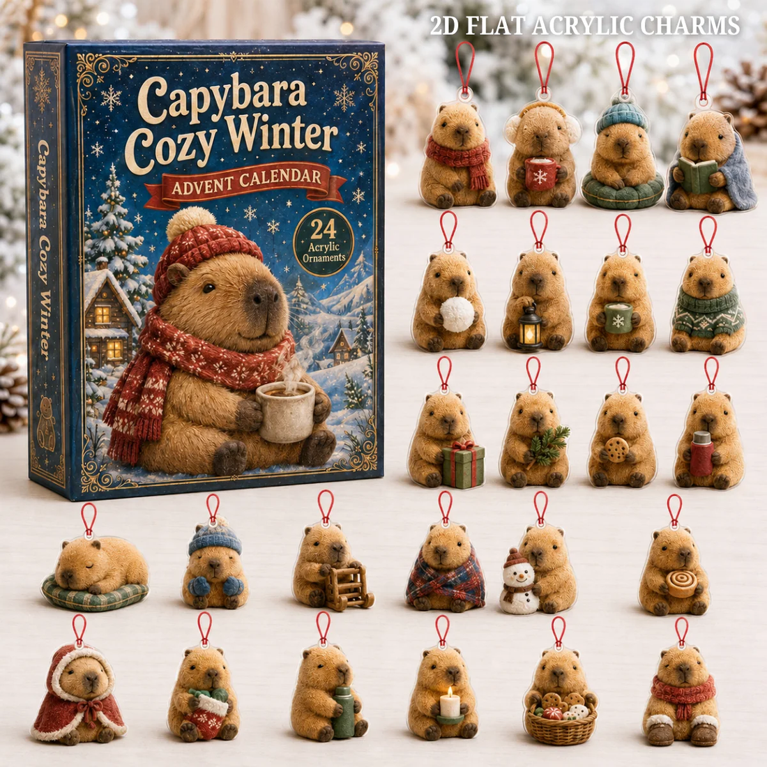 Capybara Cozy Winter Advent Calendar 2026 - 24-Day Festive Countdown, Acrylic Charms Blind Box - Gift For Capybara Lovers227