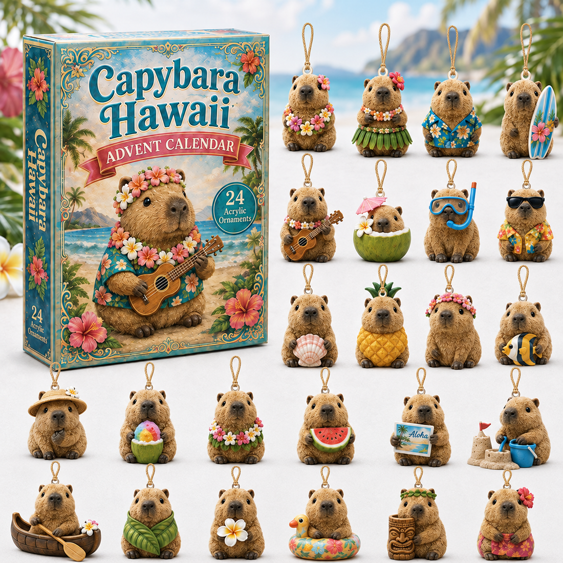 Capybara Hawaii Advent Calendar 2026 24 Day Festive Countdown Acrylic Charms Blind Box Gift For Capybara Lovers