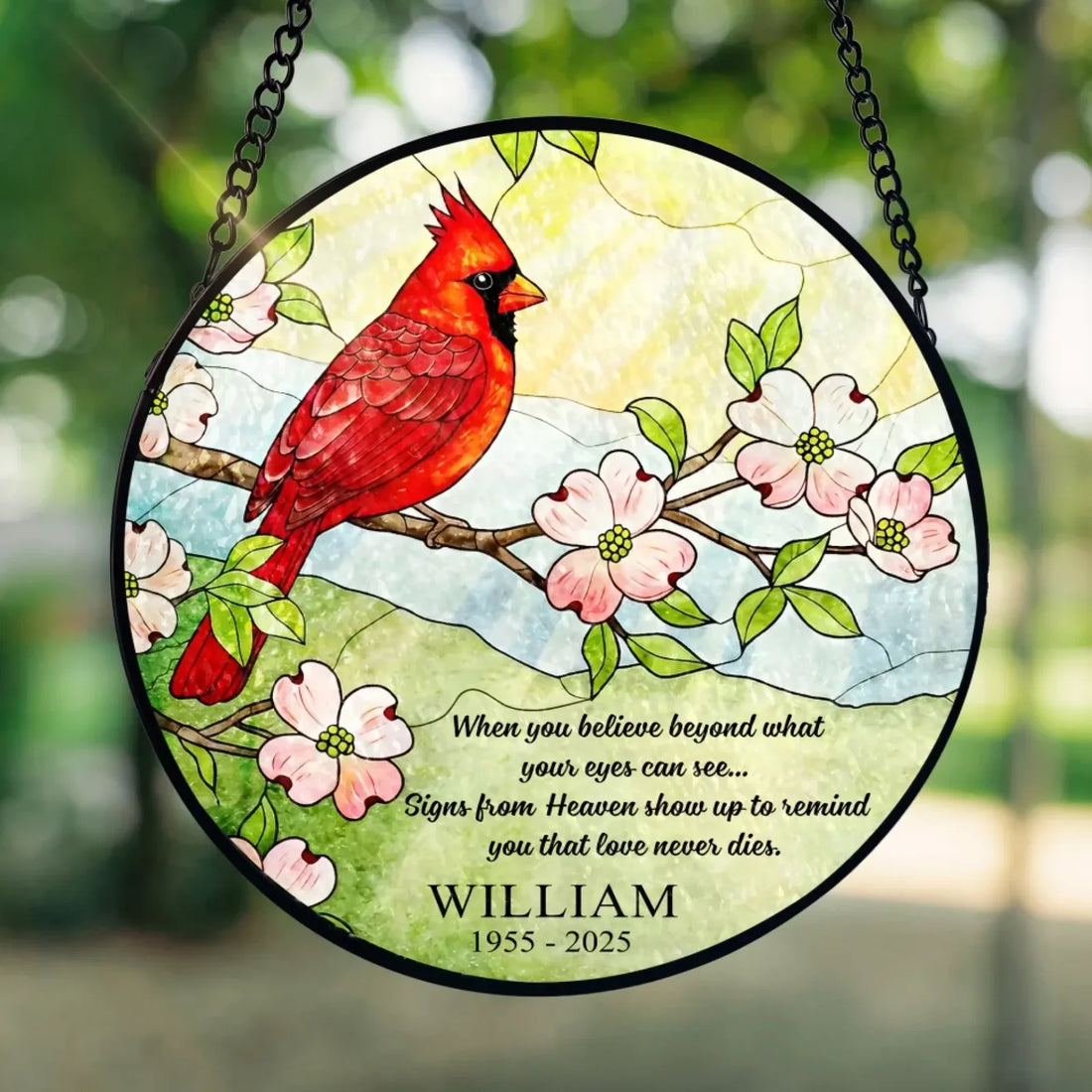 Cardinal Signs From Heaven Personalized Window Stained Glass Memorial Suncatcher Hanging
