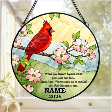 Cardinal Signs From Heaven Personalized Window Stained Glass Memorial Suncatcher Hanging