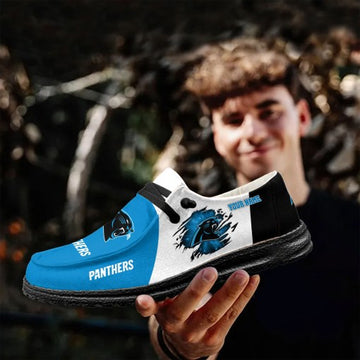 Carolina Panthers Hey Dude Shoes Custom Your Name, White Hey Dudes, Sport Shoes For Fan - Ingenious Gifts Your Whole Family