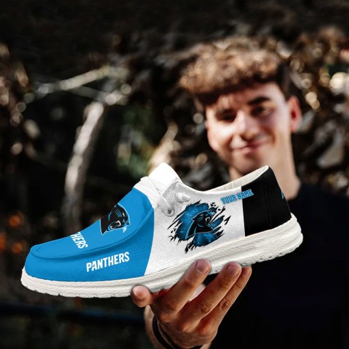 Carolina Panthers Hey Dude Shoes Custom Your Name, White Hey Dudes, Sport Shoes For Fan - Ingenious Gifts Your Whole Family