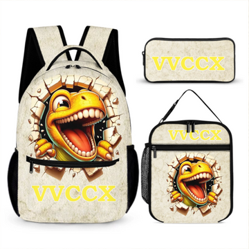Cartoon Dinosaur Bursts Through Hole Custom Backpack - Personalized Name-2