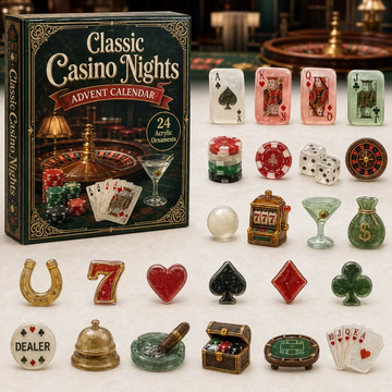 Casino Poker Night Advent Calendar 2026 - 24-Day Countdown, Acrylic Charms Every Day Bring New Suprises