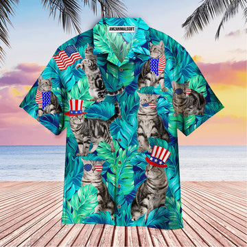 Cat 4th July Independence Day Palm Leaves Pattern Aloha Hawaiian Shirts For Men Women, USA Flag Hawaiian Shirt, Gift For Summer, Patriot, Cats Lover