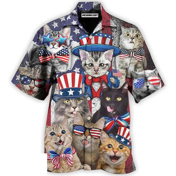 Cat Aloha Hawaiian Shirts For Summer, Cat Independence Day Funny Hawaiian Shirt For Men Women, Gift For Cat Lovers, Fourth Of July Party, 4th of July