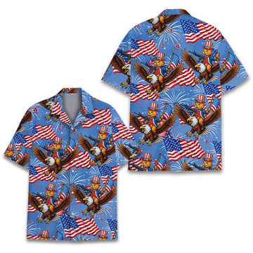 Cat American Flag Hawaiian Shirt For Men Women Youth, Funny Cat Patriotic Button-Down, 4th of July Shirt Short Sleeve