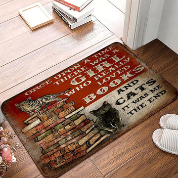 Cat Doormat - There Was A Girl Who Really Loved Books And Cats Red Doormat - Cat Gifts For Cat Lovers