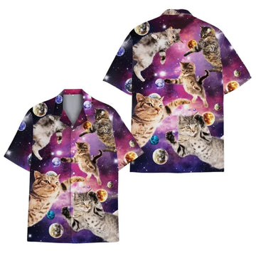 Cat Galaxy Space Hawaiian Shirt Men Women, Cat Space Hawaiian Shirts HE0309
