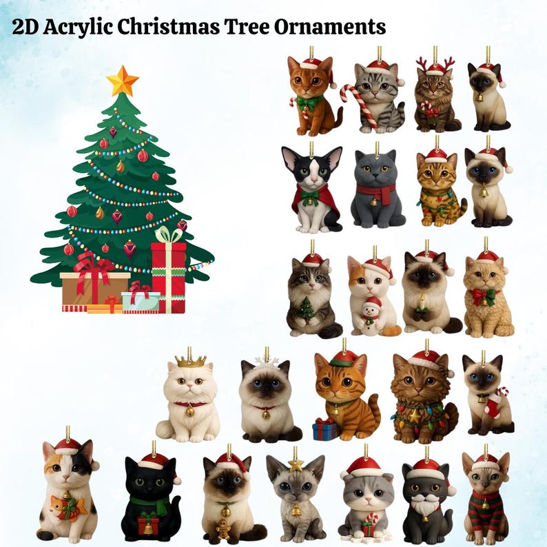 Cat Lovers Advent Calendar 2026 24 Day Christmas Countdown Calendar With 2D Acrylic Catscute Kitten Tree Ornamentsholiday Home Gift Decor