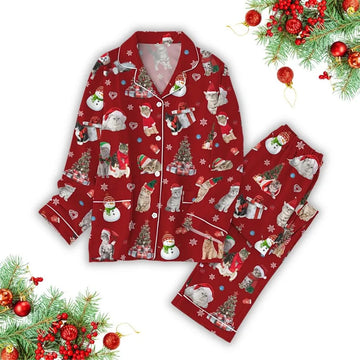 Cat Santa Christmas Pajamas Set, Cute Cat Xmas Shirt, Animal Set Of Pajamas, Xmas Sleepwear, Cat Lovers Shirt, Cat Owners Gift
