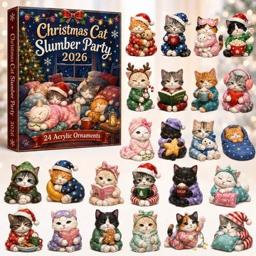 Cat Slumber Party Advent Calendar 2026 - 24-Day Countdown, Acrylic Charms Every Day Bring New Suprises