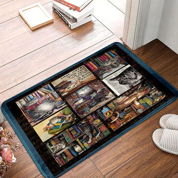 Cats Doormat - Funny Cute Book Library Cats And Book Blue Flame Doormat - Cat Lovers Gifts For Women