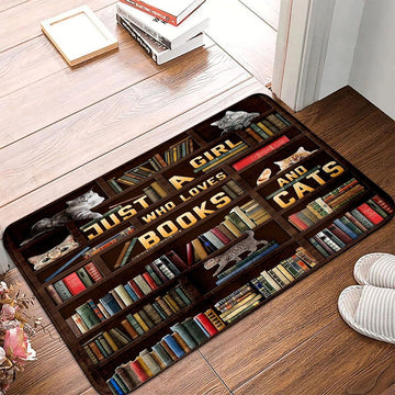 Cats Doormat - Just A Girl Who Loves Books And Cats Pattern Brown Doormat - Gifts Ideas For Cat Lovers