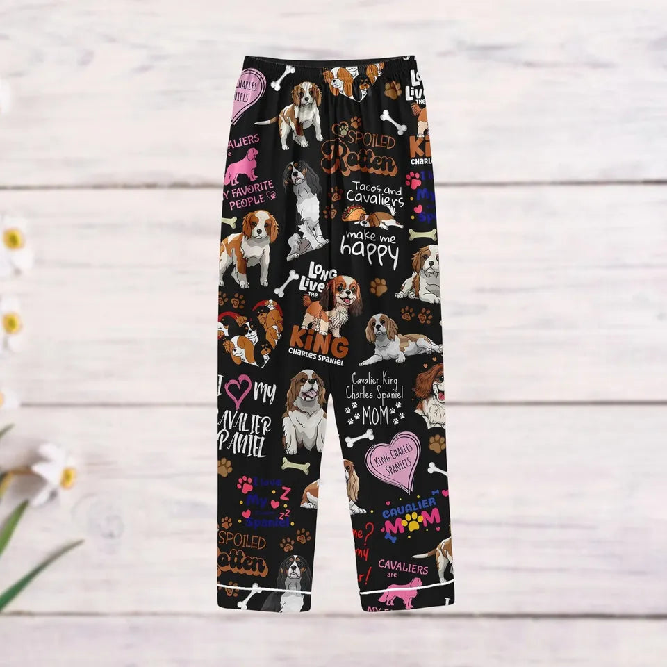 Cavalier King Charles Spaniel Pajamas Set, Cute Cavalier Dog Pajamas, Dog Mom Gift, Gift For Her, Long Sleeve Pyjamas, Animal Lover