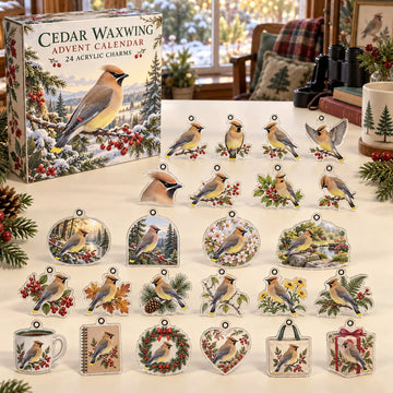Cedar Waxwing Advent Calendar 2026 - 24-Day Countdown, Acrylic Charms