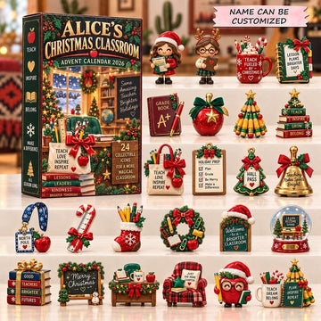 Chalkboard Christmas Classroom Advent Calendar 2026 - 24-Day Countdown, Acrylic Charms