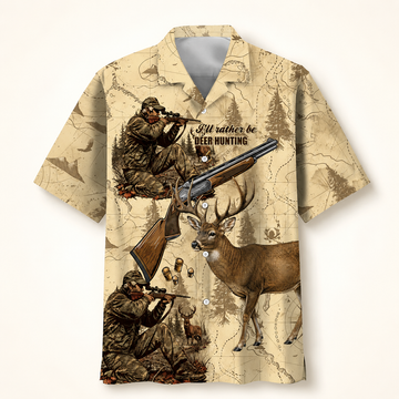 Vintage Deer Hunting Hawaiian Shirt for Men ¨C Whitetail Buck & Hunter Print, Gift for Hunters