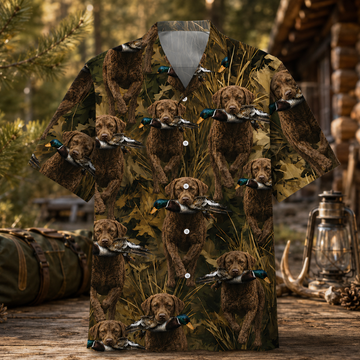 Duck Hunting Hawaiian Shirt for Men ¨C Chesapeake Bay Retriever & Mallard Print, Gift for Duck Hunters