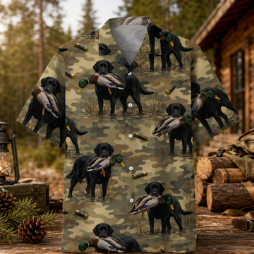 Duck Hunting Hawaiian Shirt for Men ¨C Black Labrador & Mallard Print, Gift for Duck Hunters