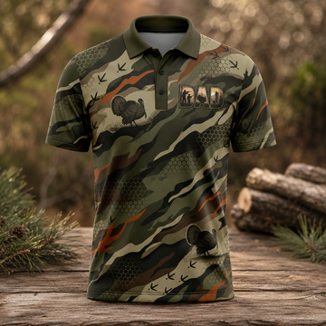 Turkey Hunting DAD Polo Shirt for Men ¨C Camo Print, Father's Day Gift for Hunter Dad