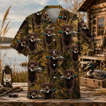 Chocolate Labrador Hawaiian Shirt for Men ¨C Duck Hunting Dog & Mallard Print, Gift for Lab Lovers