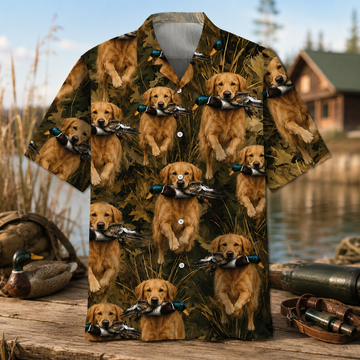 Golden Retriever Hawaiian Shirt for Men ¨C Duck Hunting Dog & Mallard Print, Gift for Golden Lovers