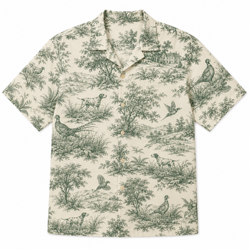 Pheasant Toile Hawaiian Shirt for Men Vintage French Country Hunting Scene Print Upland Gift