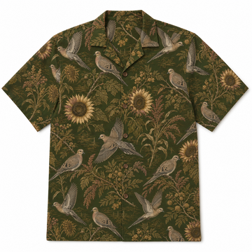 Dove Hunting Hawaiian Shirt for Men Vintage Mourning Dove Sunflower Print Gift for Dove Hunters