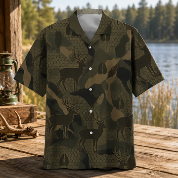 Whitetail Deer Hunting Hawaiian Shirt for Men ¨C Buck & Camo Print, Gift for Hunters