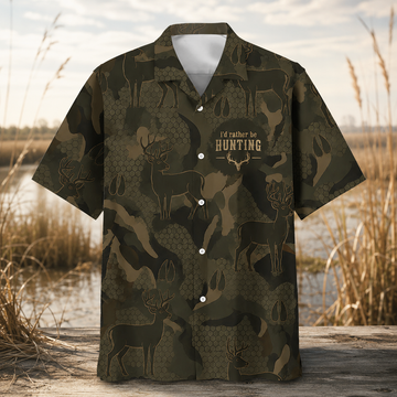 I'd Rather Be Hunting Hawaiian Shirt for Men ¨C Deer & Camo Print, Gift for Hunters