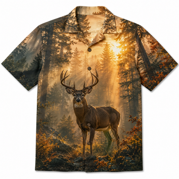 Deer Hunting Hawaiian Shirt for Men ¨C Majestic Whitetail Buck Forest Print, Gift for Deer Hunters
