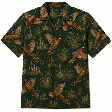 Pheasant Hunting Hawaiian Shirt for Men Vintage Flying Ring-Necked Pheasant Print Gift for Upland Hunters