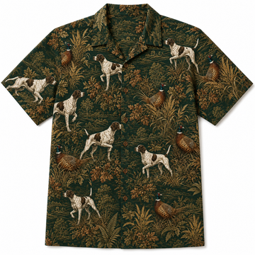 Bird Dog Hawaiian Shirt for Men Vintage English Pointer Pheasant Hunting Print Gift for Upland Hunters