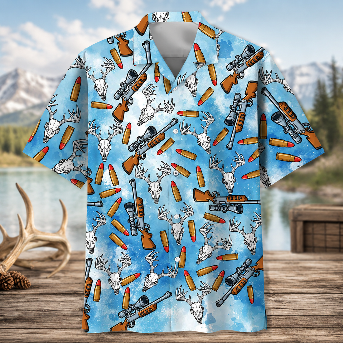 Vintage Deer Hunting Hawaiian Shirt for Men ¨C Whitetail Buck & Hunter Print, Gift for Hunters