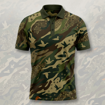 Duck Hunting Camo Polo Shirt ¨C Flying Mallard Pattern Hunting Apparel for Men