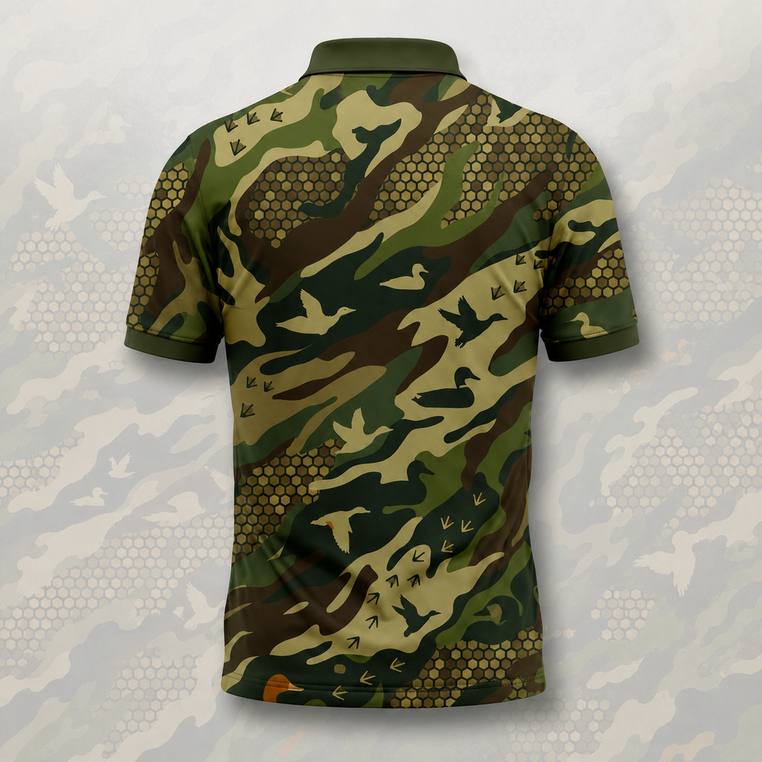 Duck Hunting Camo Polo Shirt ¨C Flying Mallard Pattern Hunting Apparel for Men