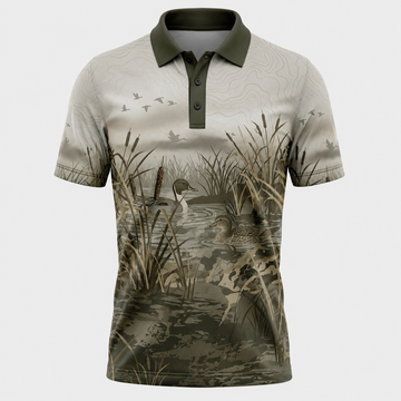 Mens Duck Hunting Polo Shirt ¨C Marsh Wetland Scenic Golf Polo