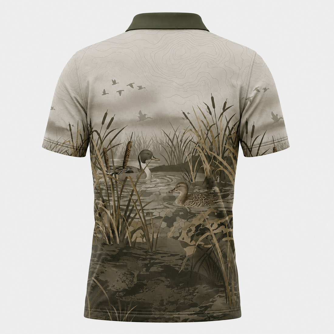 Mens Duck Hunting Polo Shirt ¨C Marsh Wetland Scenic Golf Polo