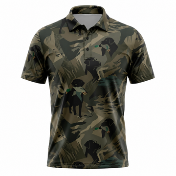 Mens Hunting Dog Polo Shirt ¨C Black Lab Camo Golf Polo