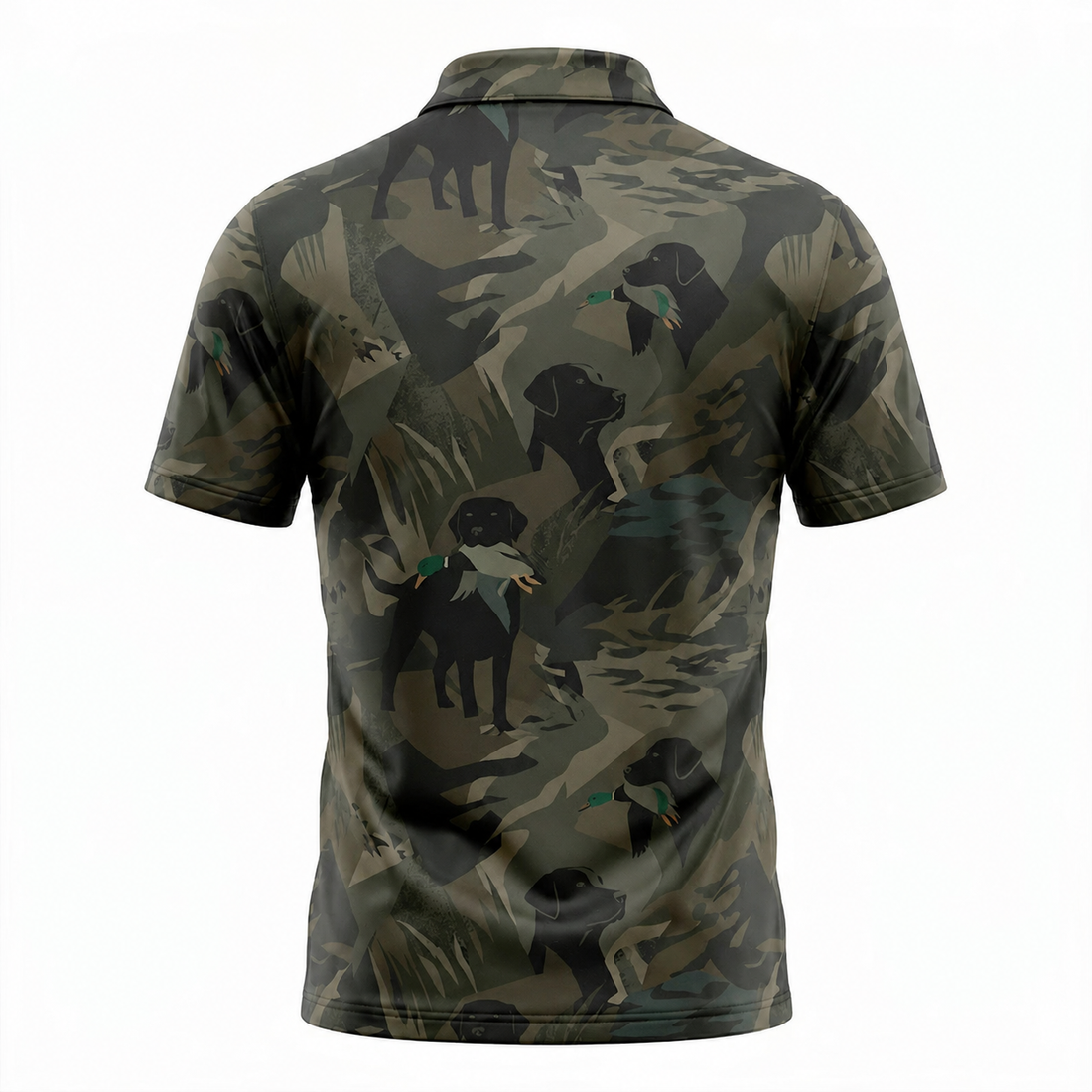 Mens Hunting Dog Polo Shirt ¨C Black Lab Camo Golf Polo