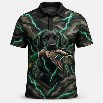Black Lab Duck Retriever Lightning Camo Polo Shirt VCP1021