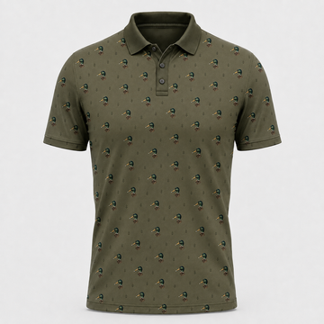 Mallard Duck Head Pattern Olive Polo Shirt VCP1019