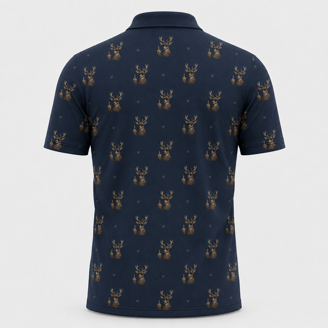 Deer Flipping Off Camo Navy Polo Shirt VCP1016