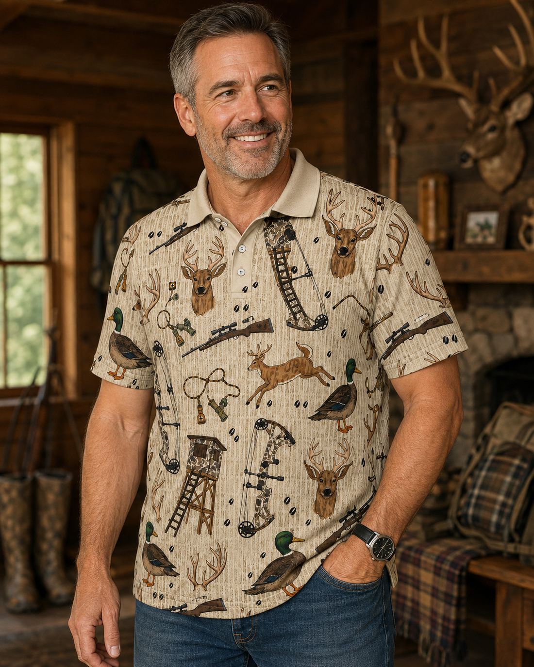 Deer Whitetail Toile Hunting Polo Shirt VCP1001