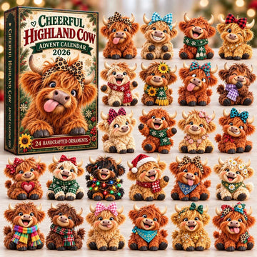 Cheerful Highland Cow Advent Calendar 2026 - 24-Day Countdown, Acrylic Charms