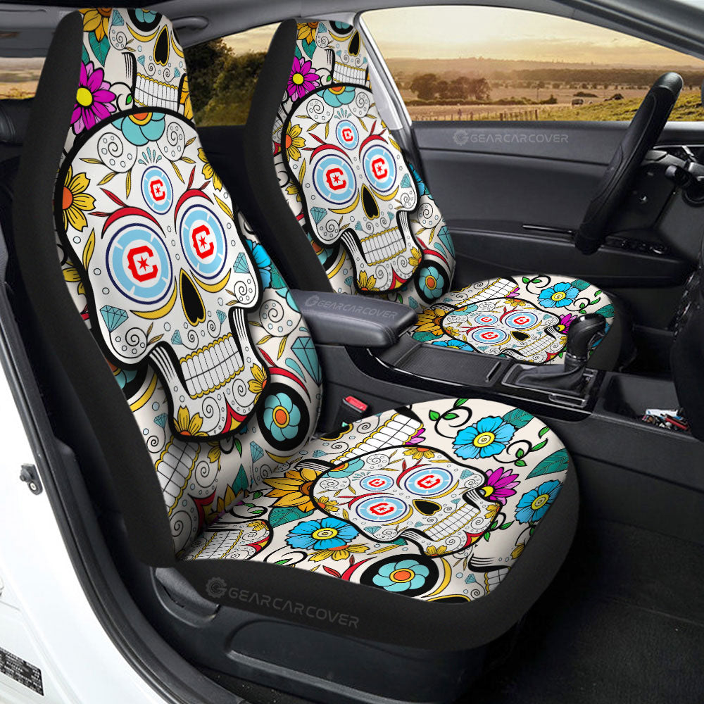 Chicago Fire FC Car Seat Covers Custom Sugar Skull Car Accessories