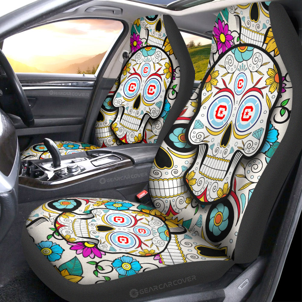 Chicago Fire FC Car Seat Covers Custom Sugar Skull Car Accessories